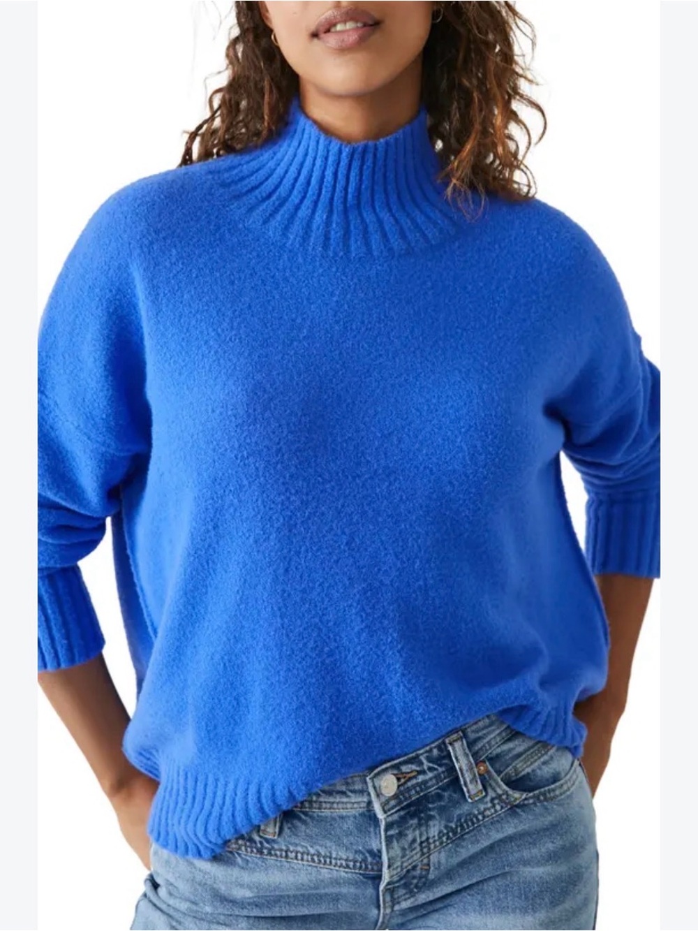 Free People Vancouver Turtleneck Sweater Cobalt Blue Oversized L